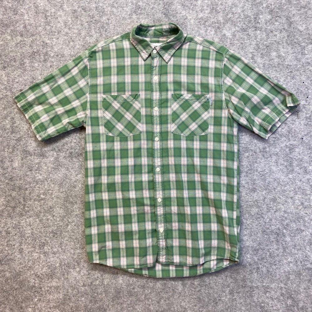 Carhartt Button‎ Down Shirt Mens Medium Green Plaid Vintage Short Sleeve